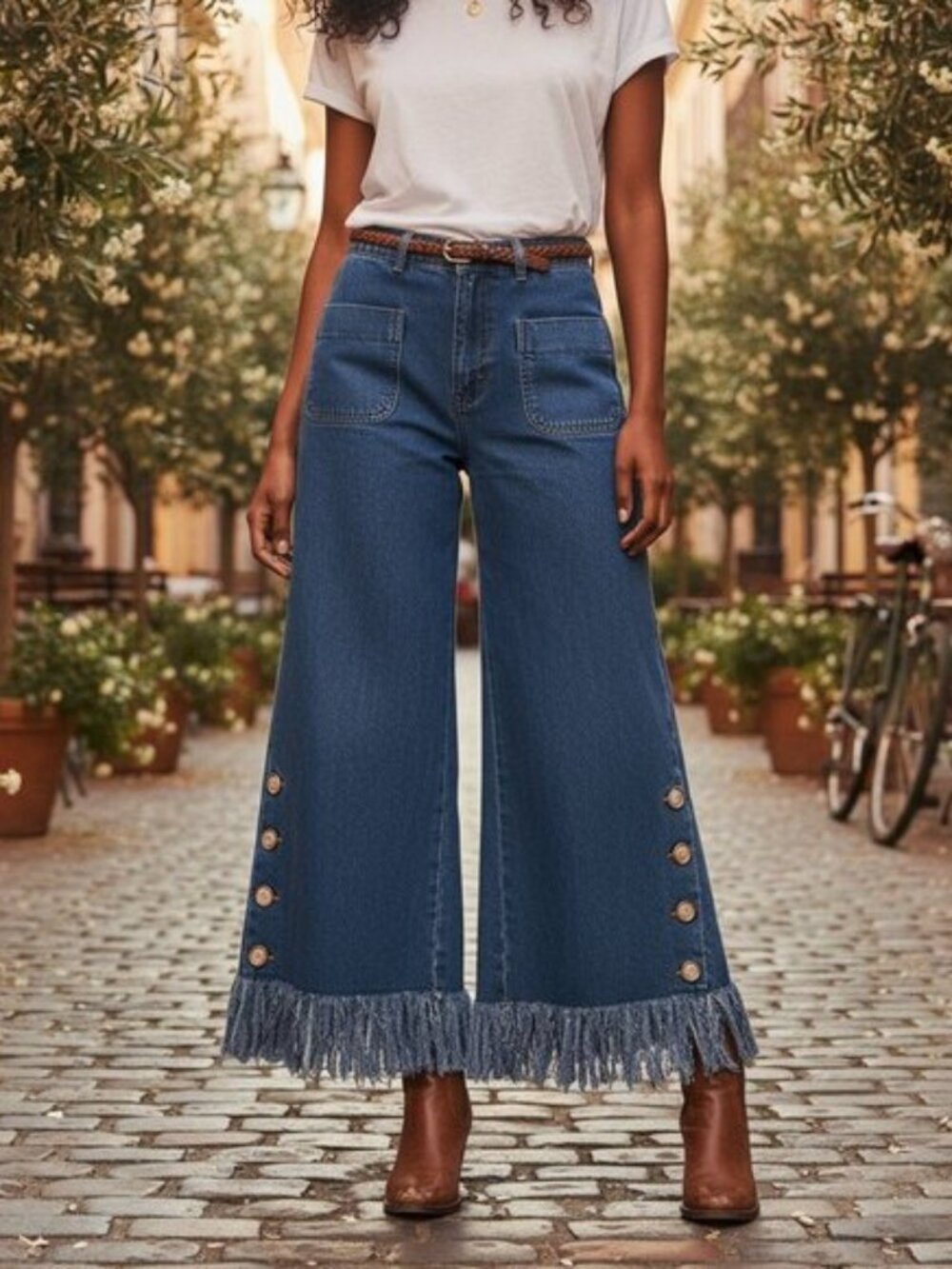 AZULU COLUMBIA ANTHRO Baobab Wide Leg Crop Jeans 4 Fringe Frayed High Waisted